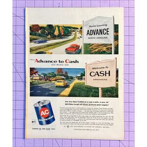 Vintage Print Ad 1957AC Oil Filters Advance NC Cash AR